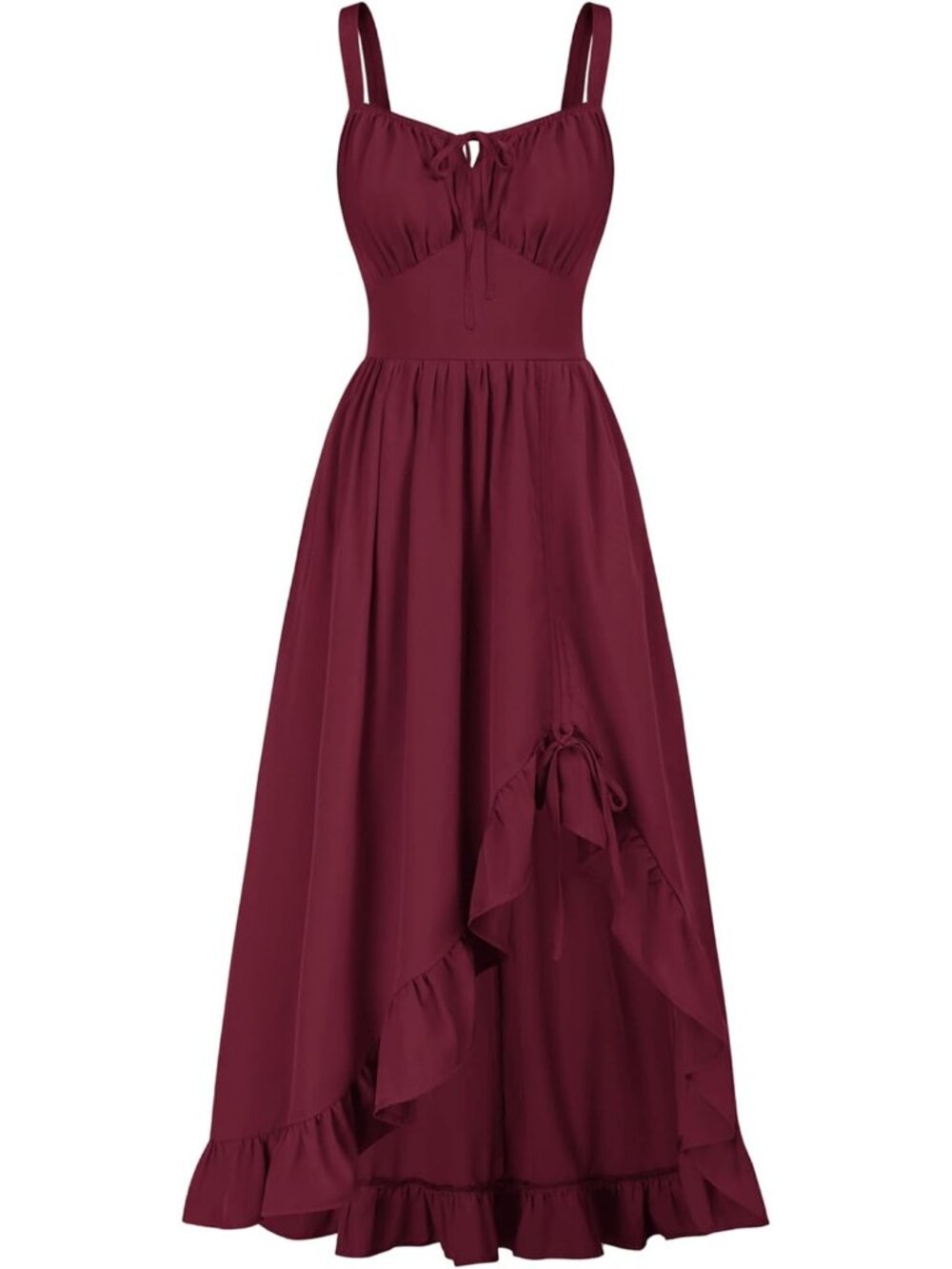Women's Wine Red Sleeveless Renaissance Corset Flowy Milkmaid Costumes Dress